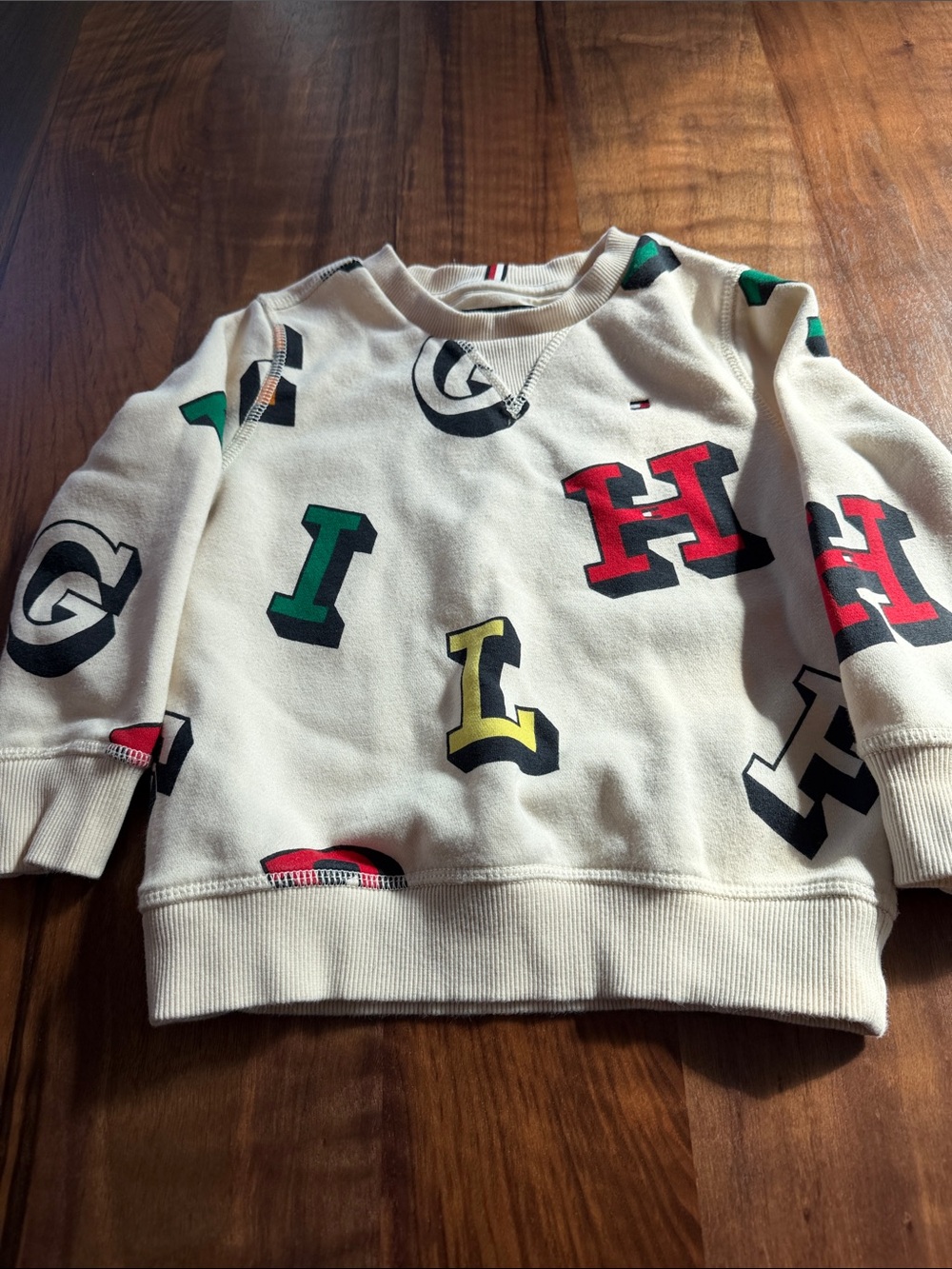 Tommy Hilfiger Cream Crewneck Sweatshirt with Multicolor Letter Prints
